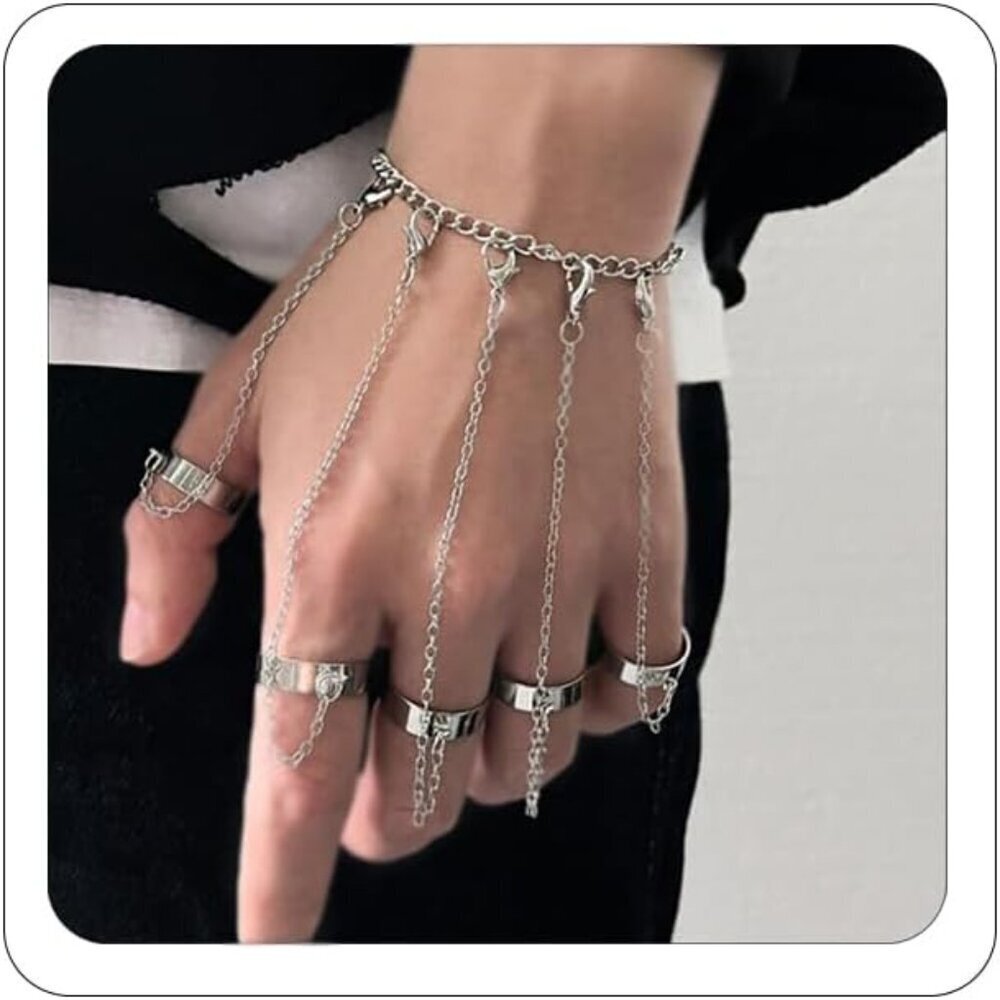 Punk Tassel Bracelet With Slave Finger Rings Gothic Hand Harness Hip Hop Kurapik